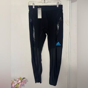 NWT Adidas ADIZERO Men's Black Leggings with Blue Logo
